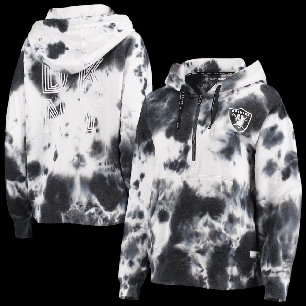 DKNY x NFL Las Vegas Raiders Dakota Oversized Hoodie Women S Tie-Dye 1/2 Zip NEW